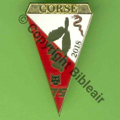 CORSE 75e Anniv 2018  PATCH PRODUCTION Bol fenetre oval tronque Dos lisse scintillant  Src.Y.GENTY 44Eur(x6) 