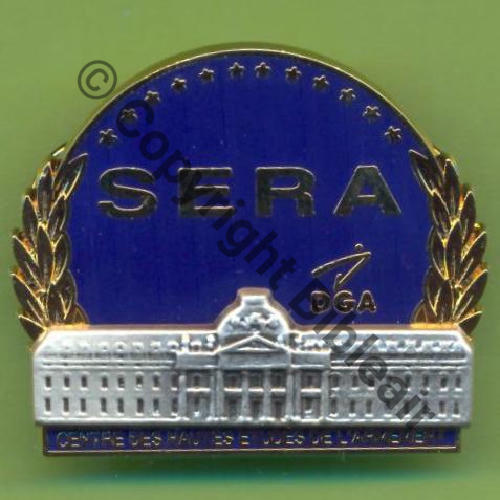 G... SERA Centre hautes etudes armement  AB.P 2Attach Pins Dos irreg scintillant grave DGA RF MINDEF...  Src.Y.GENTY 10Eur09.13 