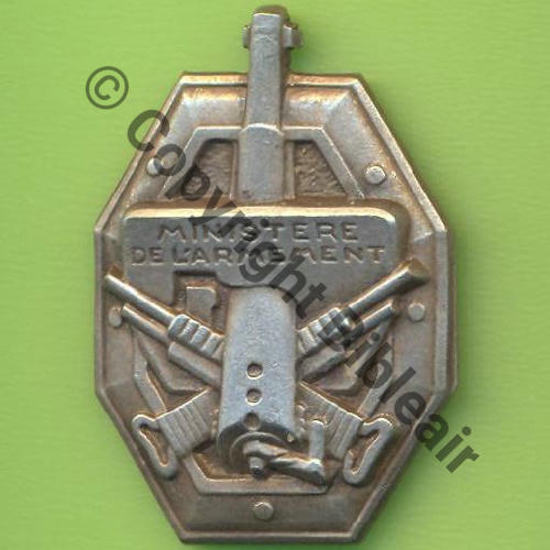 MINISTERE ARMEMENT  SM Dos lisse Embouti Pas d.attache ARGENT... Pas de poincon  Sc.Y.GENTY 7Eur10.06 