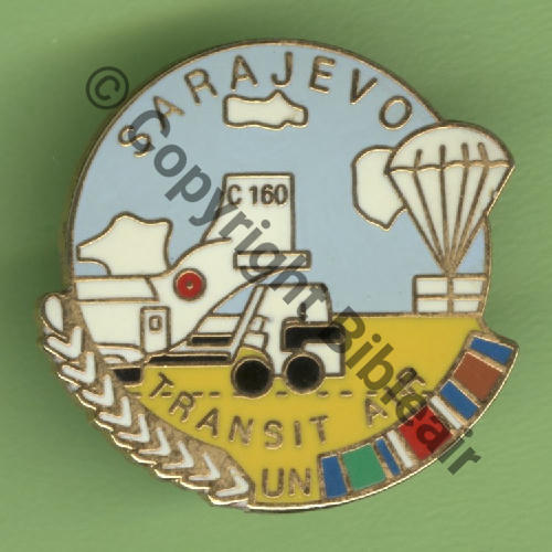 SARAJEVO TRANSIT AIR mandat UN NH  DEMONS ET MERVEILLES Dos quadrille fin 1Attac PINS 28mm Src.Y.GENTY 4Eur12.25 