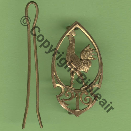 216   1918 BR.216 COQ CHANTANT Cuivre decoupe 2Anneaux avec BREVET PILOTE  WW1 B8076 Src.Y.GENTY 1000Eur++04.26 