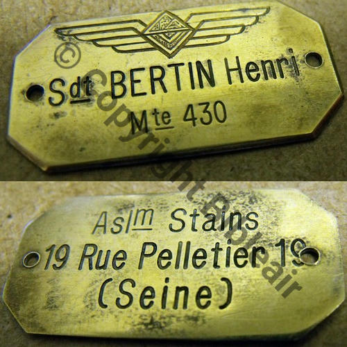 PLAQUE IDENTITE FFI CORPS FRANC VALIN DE VAISSIERES Src.lepoiluparis 17Eur07.13 