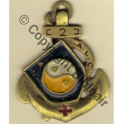 ALCI AMB LEGERE CORPS INTERVENTION 2 Fab CEYLAN 1945  SM Epingl bascule artis Dos irreg Sc.badgesareus 475EurInv