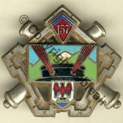 RAP  157e Rgt ARTILLERIE DE POSITION  LIGNE MAGINOT DrPN Ecu triang avec chevrons Sc.grandspins MAP44Eur 