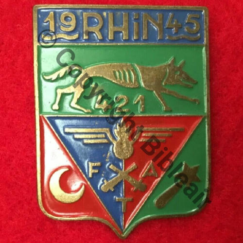 FTA RHIN et DANUBE 1eARMEE 1945 421e FTA Peint SM Eping bascule Dos lisse irreg Src. 24EurInv