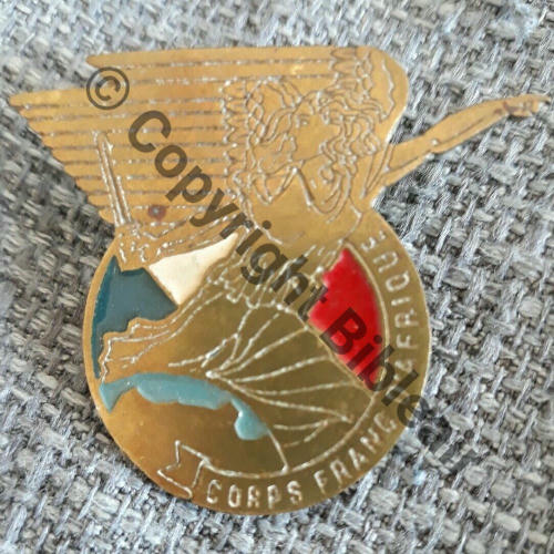 CORPS FRANCS AFRIQUE WW2  SM Bol Dos lisse Laiton peint Gd modele 38mm Chevelure droite Src.lensdale 50Eur11.20 