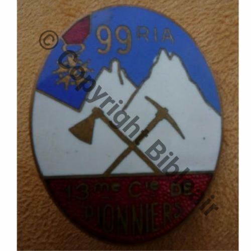 RIA  99eRgt INFANTERIE ALPINE 13e CIE PIONNIERS A.AUGIS ST.BARTH LYON 3Lig Bol papillon argent sur Fond cuivre Grenu Src.lectou32 260EurInv  