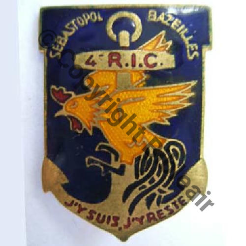 RIC  4eRgt INFANTERIE COLONIALE Tete jaune  AB.P SM Bol poinconne Dos lisse Sc.leberetvert MAP46Eur 