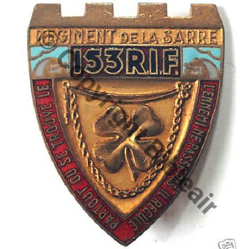 RIF  153e Rgt INFANTERIE FORTERESSE SARRE  Ligne MAGINOT  AB.P Dep Poincon Bol pastille poincone Dos lisse  Sc.despsoph 150EurInv