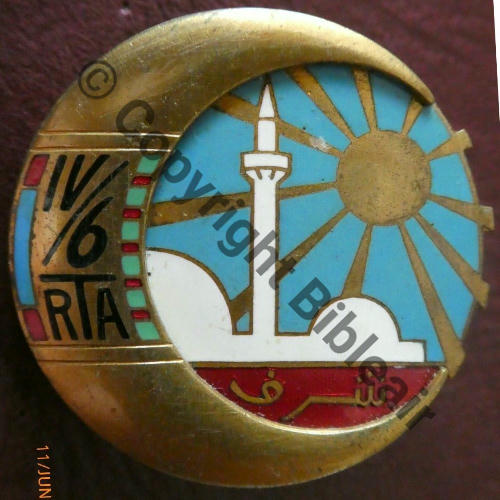 RTA  06eRgt TIRAILLEURS ALGERIENS 4eBat1939.40  AB.P Dep 2lign semi circul Bol poinconne.. Dos lisse irreg Src.5178sam 130EurInv 