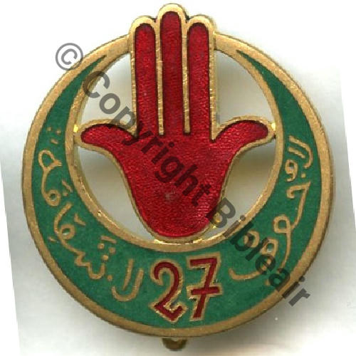 RTA  27eRgt TIRAILLEURS ALGERIENS VERT 33mm  AB.P Dep +Poincon Past poinconnee Dos lisse  Src.STELLA 38Eur06.12 