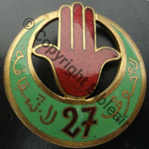 RTA  27eRgt TIRAILLEURS ALGERIENS VERT 33mm  AB.P Dep Bol Poinconne Dos lisse irreg Src.bruno1823