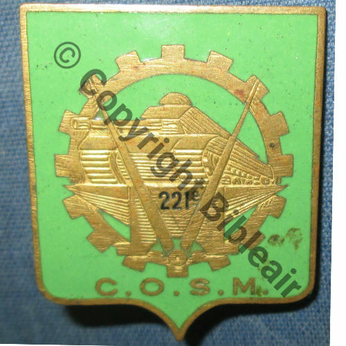 COSM  221e CIE OUVRIERS SERVICE MATERIEL  SM Bol petit Dos lisse irreg Src.wizernois 19EurInv 