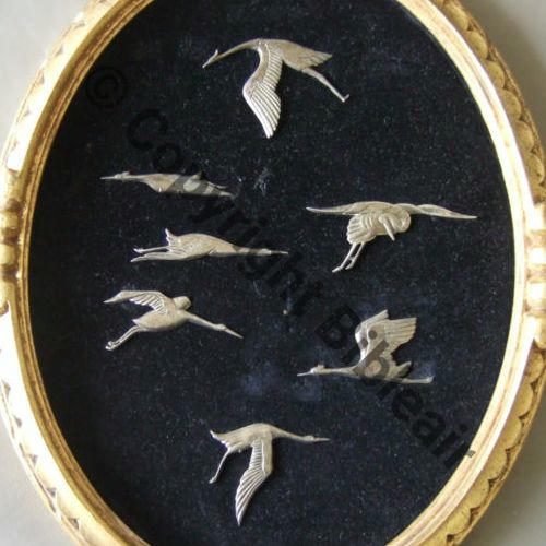 003 REPRODUCTION ARGENT CIGOGNES Sans poincon 2Anneaux Dos lisse NON PORTES Src.sierck2009 272Eur08.12 
